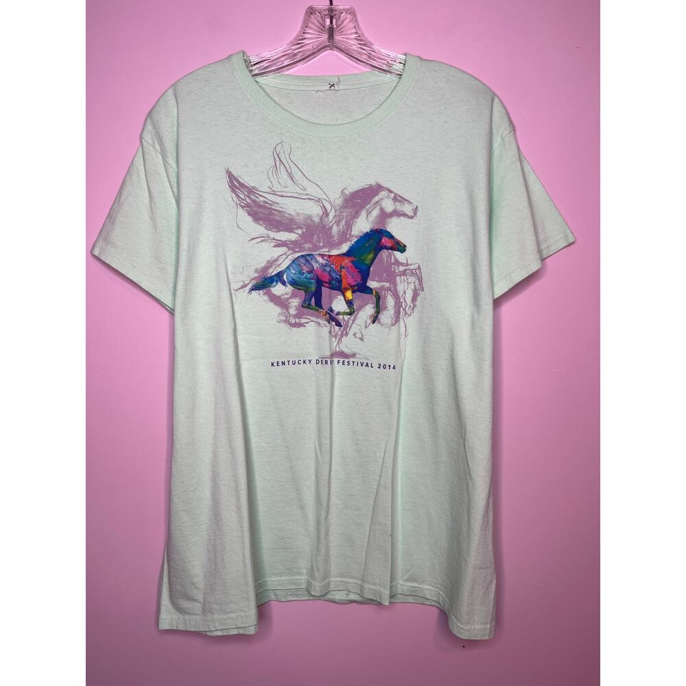 Kentucky Derby Festival 2014 Mint Green Rainbow Watercolor Horse Shirt XL
